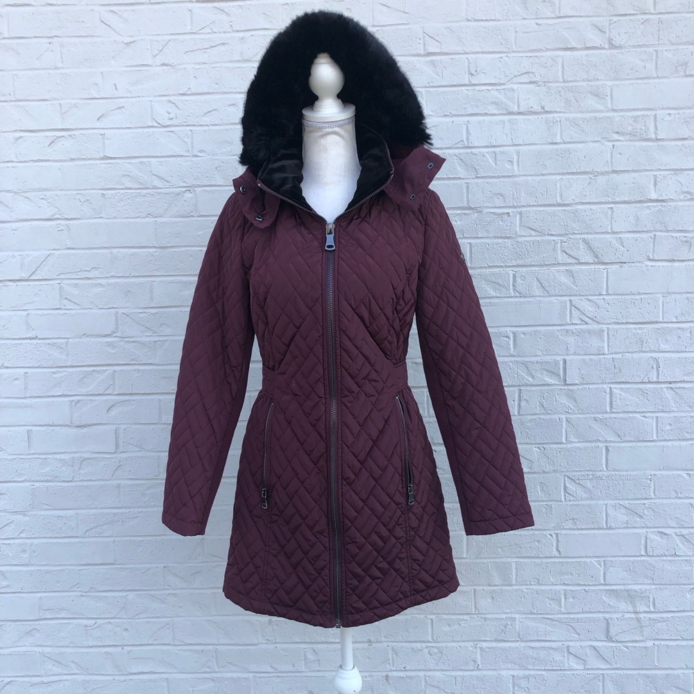 EUC Calvin Klein quilted knee length parka with detachable hood ladies XS